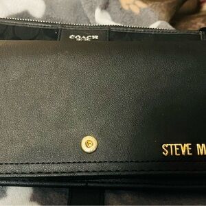 Steven By Steve Madden Black Trifold Wallet with Gold Accents